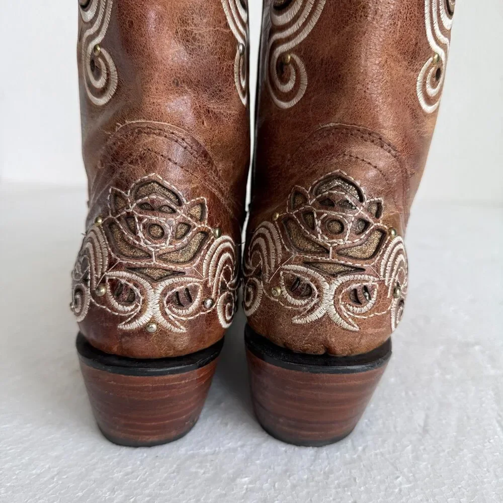 Stiefeld Handcrafted Leather Western Boots Women 8.5 Floral Embroidered Crystal